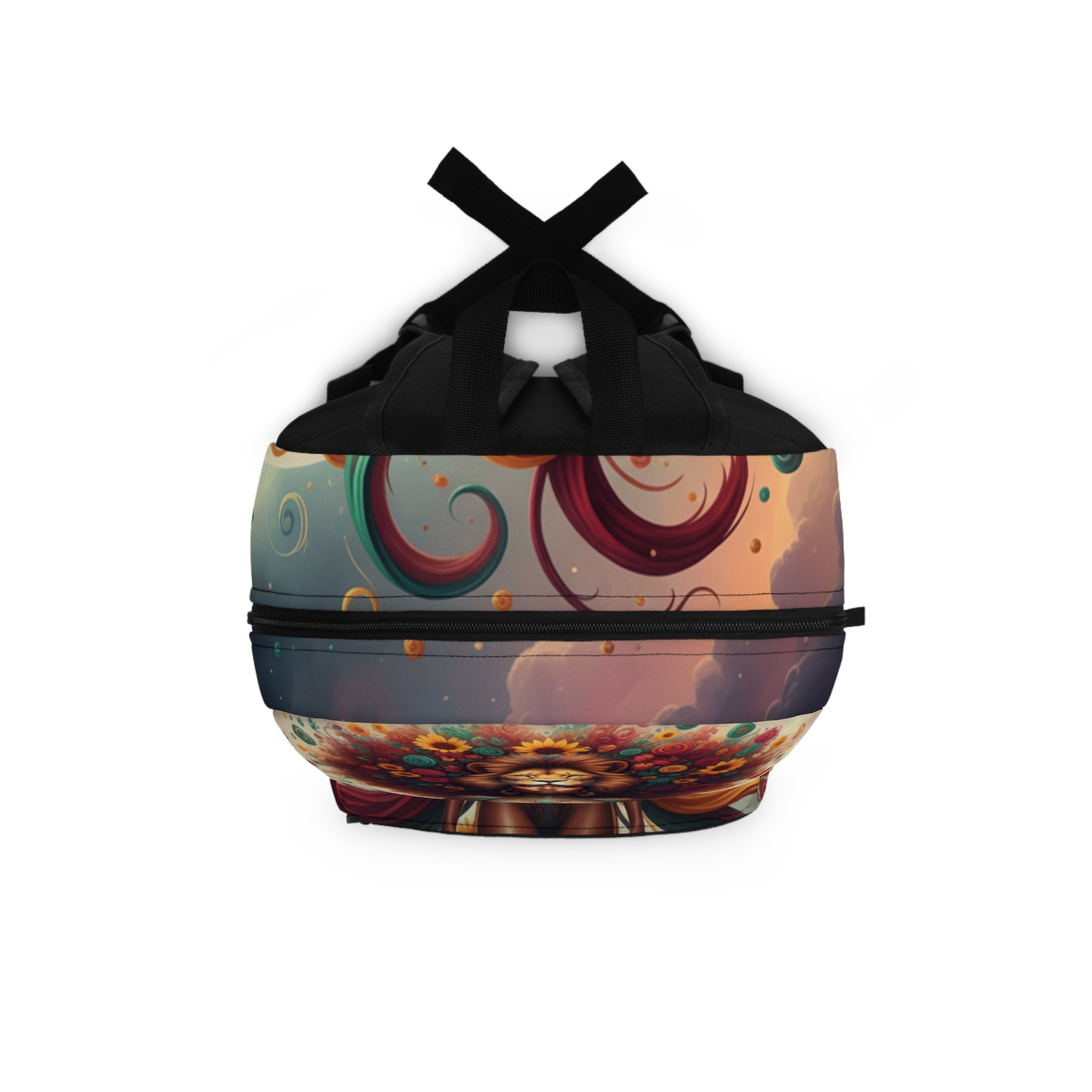 Lioness Goddess Backpack Boho Afro-Fantasy Art Backpack with Sunflower Motif