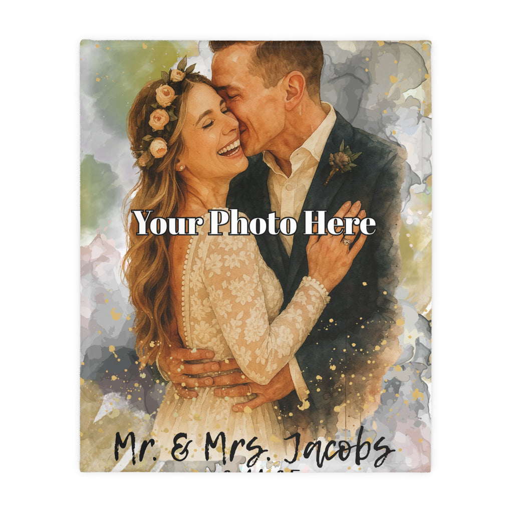 Personalized Wedding Keepsake Blanket with Photo and Date