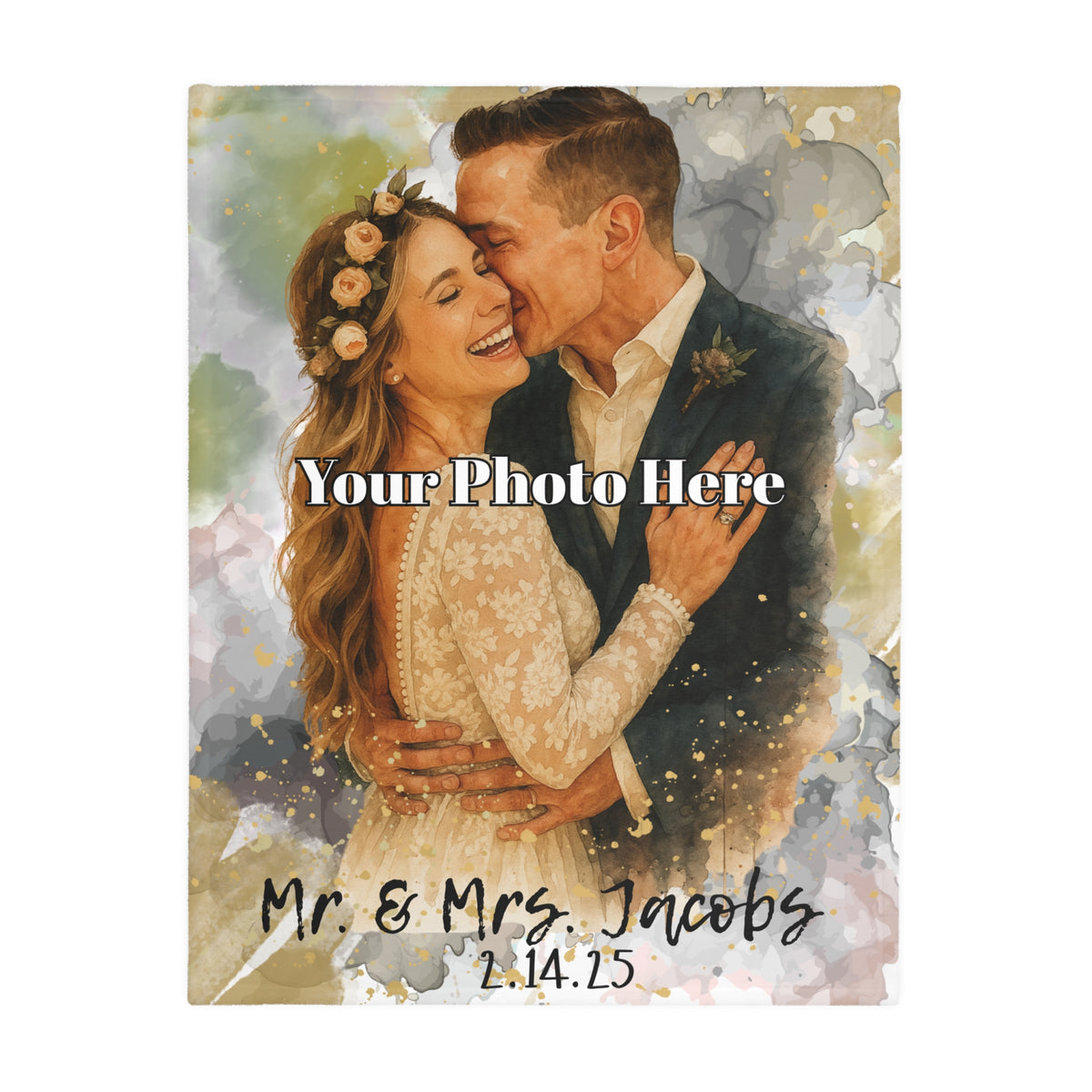 Personalized Wedding Keepsake Blanket with Photo and Date