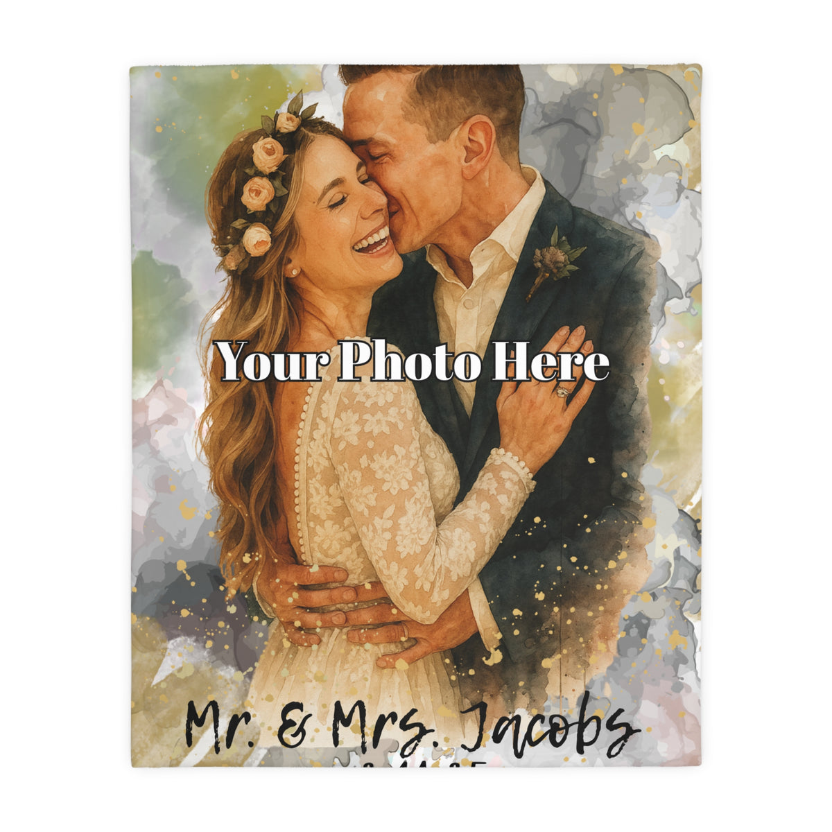 Personalized Wedding Keepsake Blanket with Photo and Date