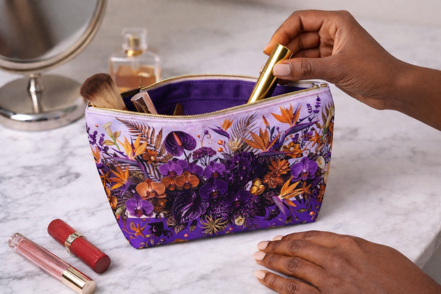 Royal Orchid Garden Makeup Bag