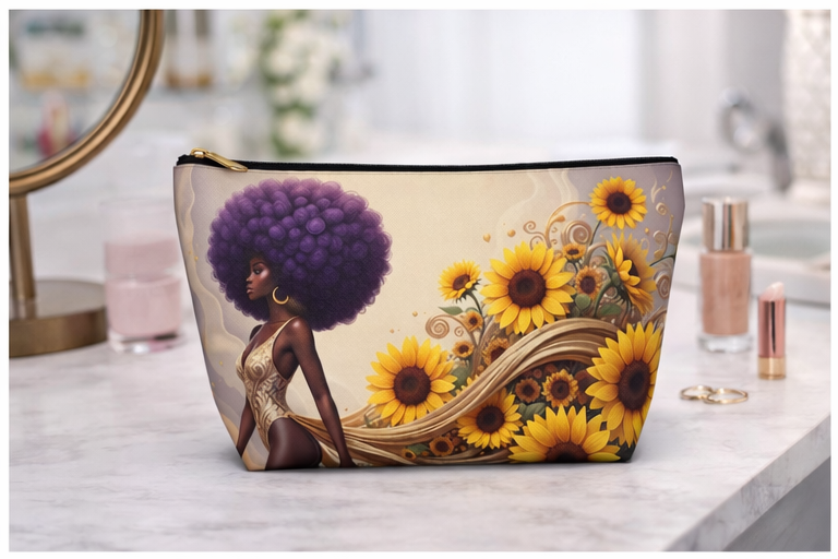 Golden Sunflower Goddess Makeup Bag