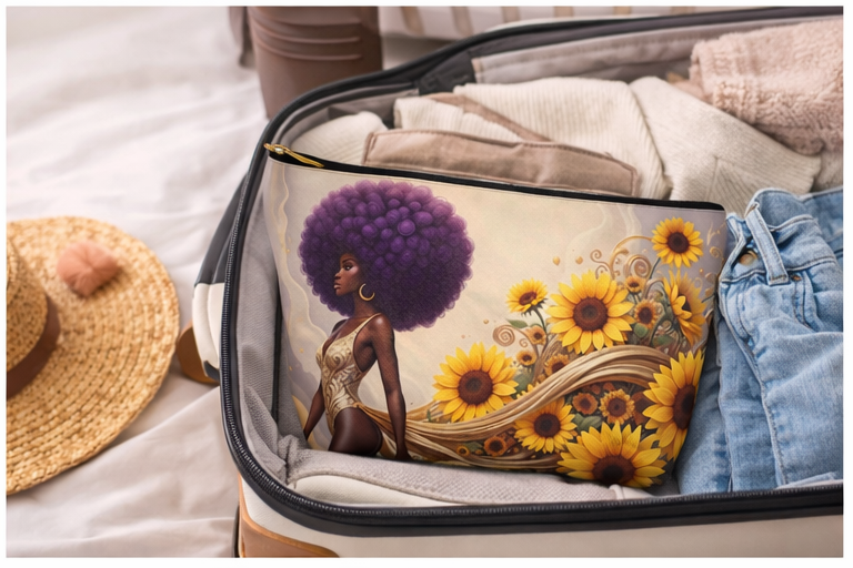 Golden Sunflower Goddess Makeup Bag