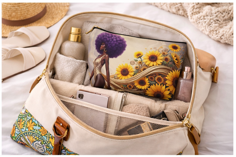 Golden Sunflower Goddess Makeup Bag