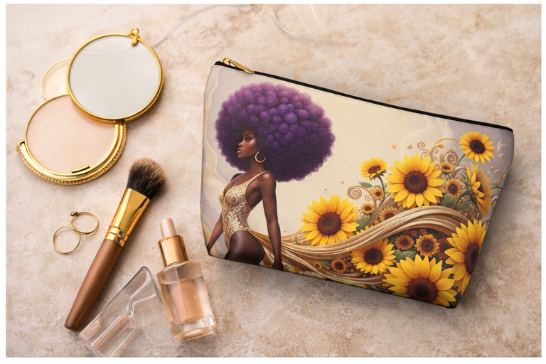Golden Sunflower Goddess Makeup Bag