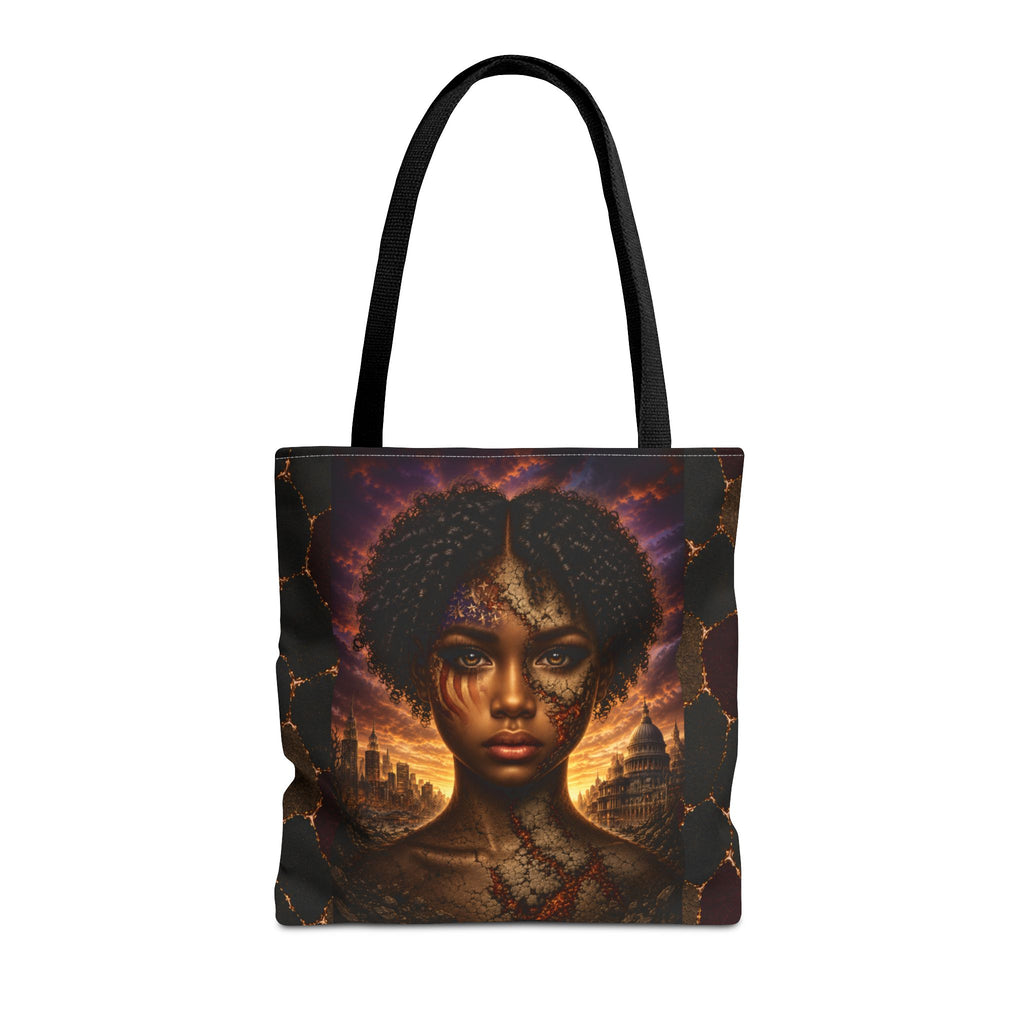 Gilded Legacy Afro-Luxe tote clean product view featuring rich garnet, bronze and gold African portrait artwork