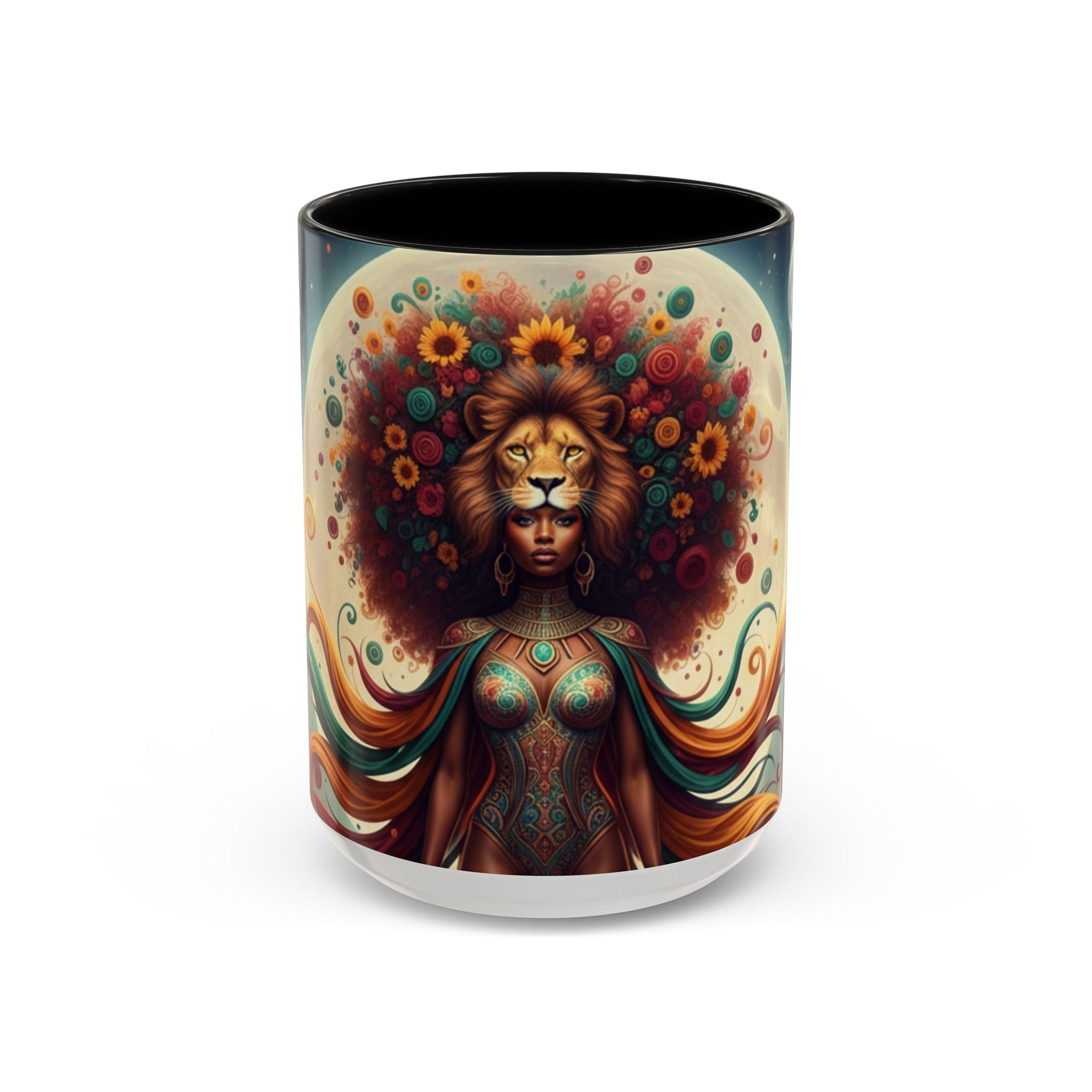 Sunflower Lion Goddess— Afrocentric Floral Art 11/15oz