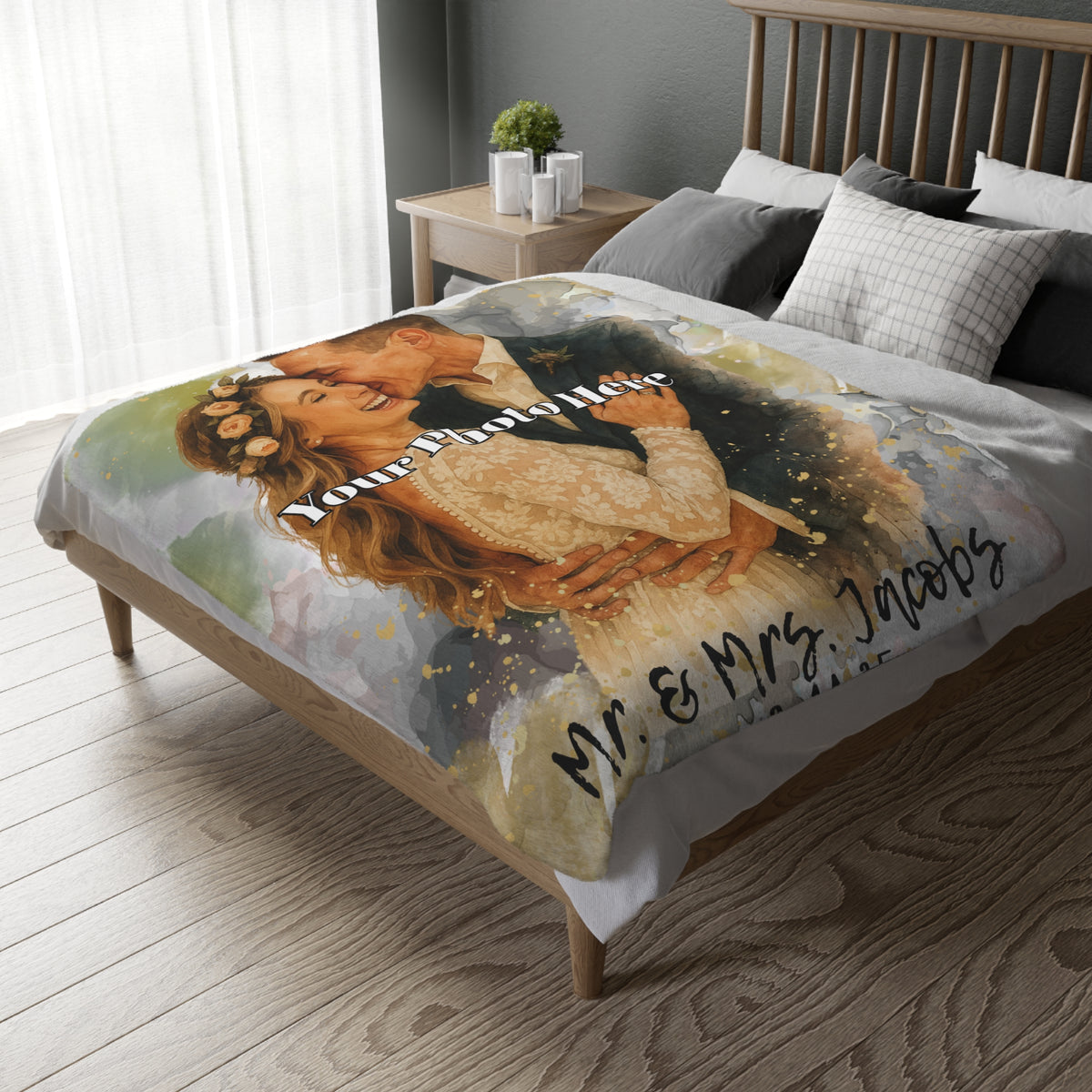 Personalized Wedding Keepsake Blanket with Photo and Date