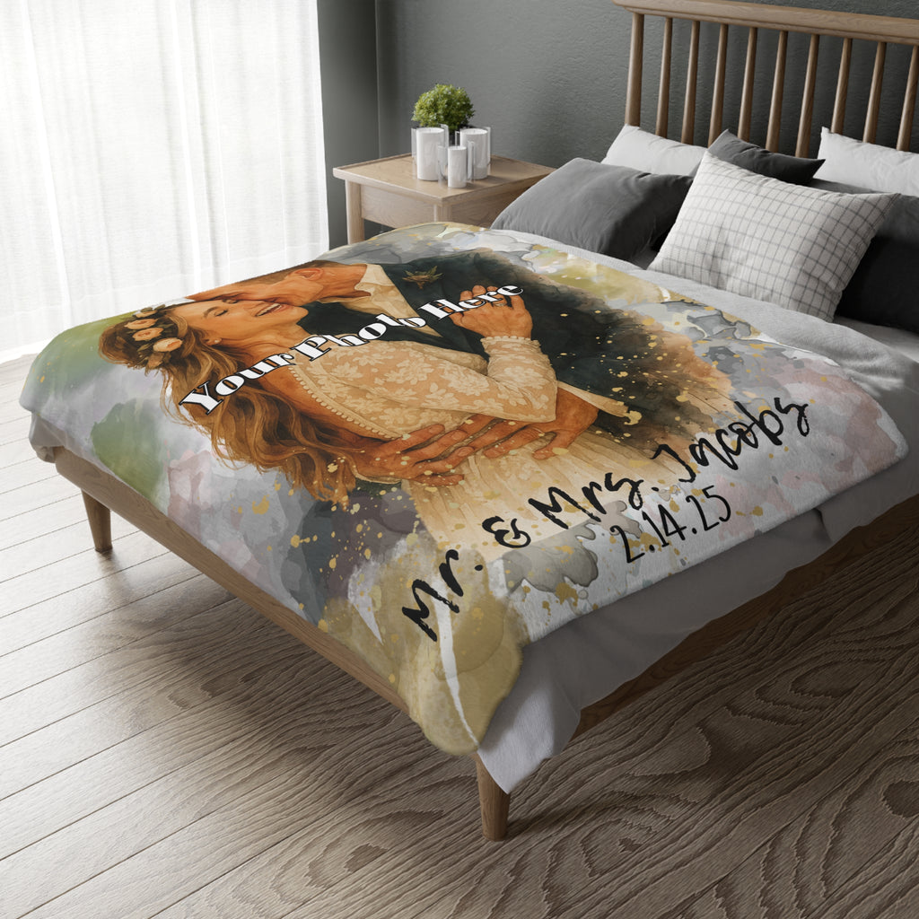 Personalized Wedding Keepsake Blanket with Photo and Date