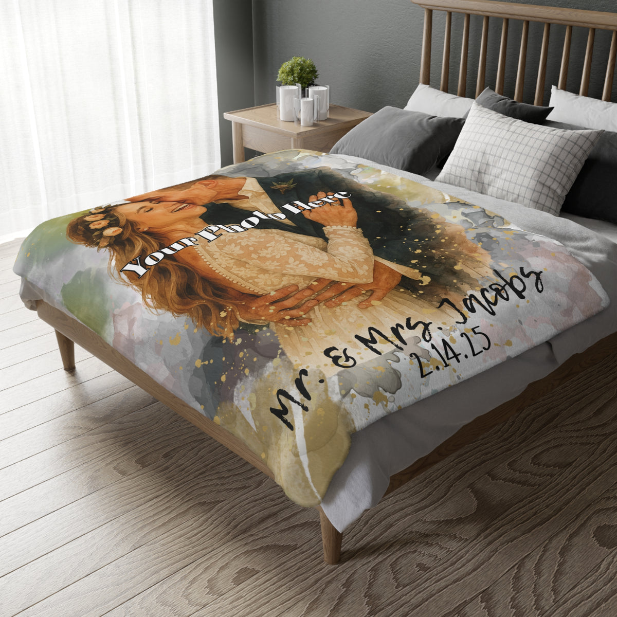 Personalized Wedding Keepsake Blanket with Photo and Date
