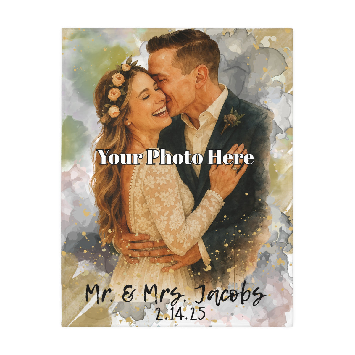 Personalized Wedding Keepsake Blanket with Photo and Date