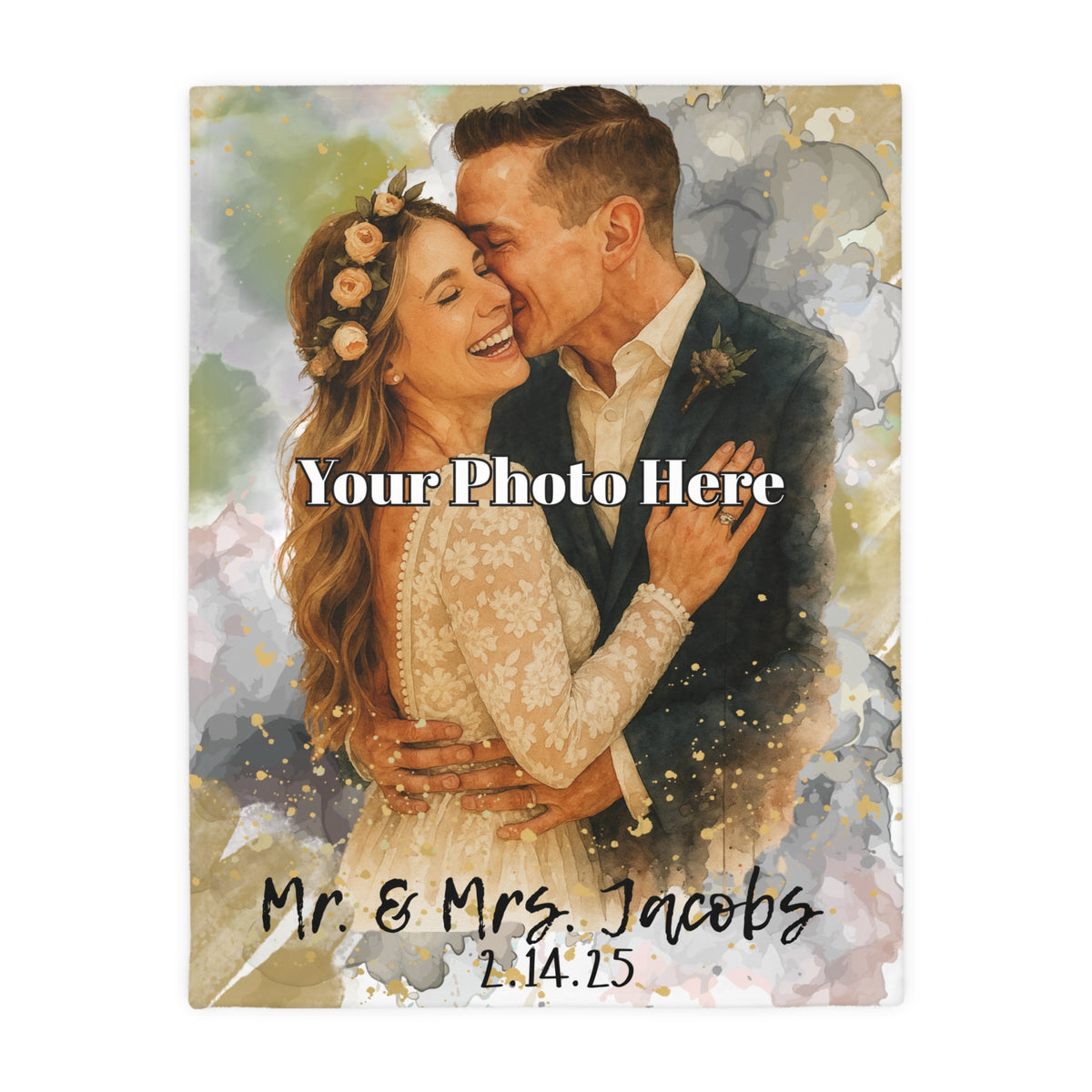 Personalized Wedding Keepsake Blanket with Photo and Date