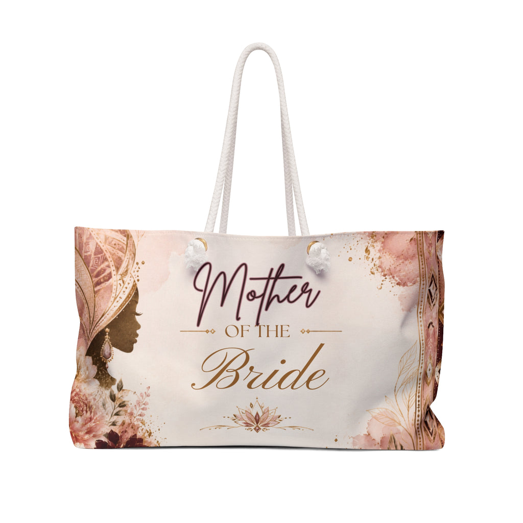 Mother of the Bride weekender bag with blush floral Afro-Luxe design and elegant gold details