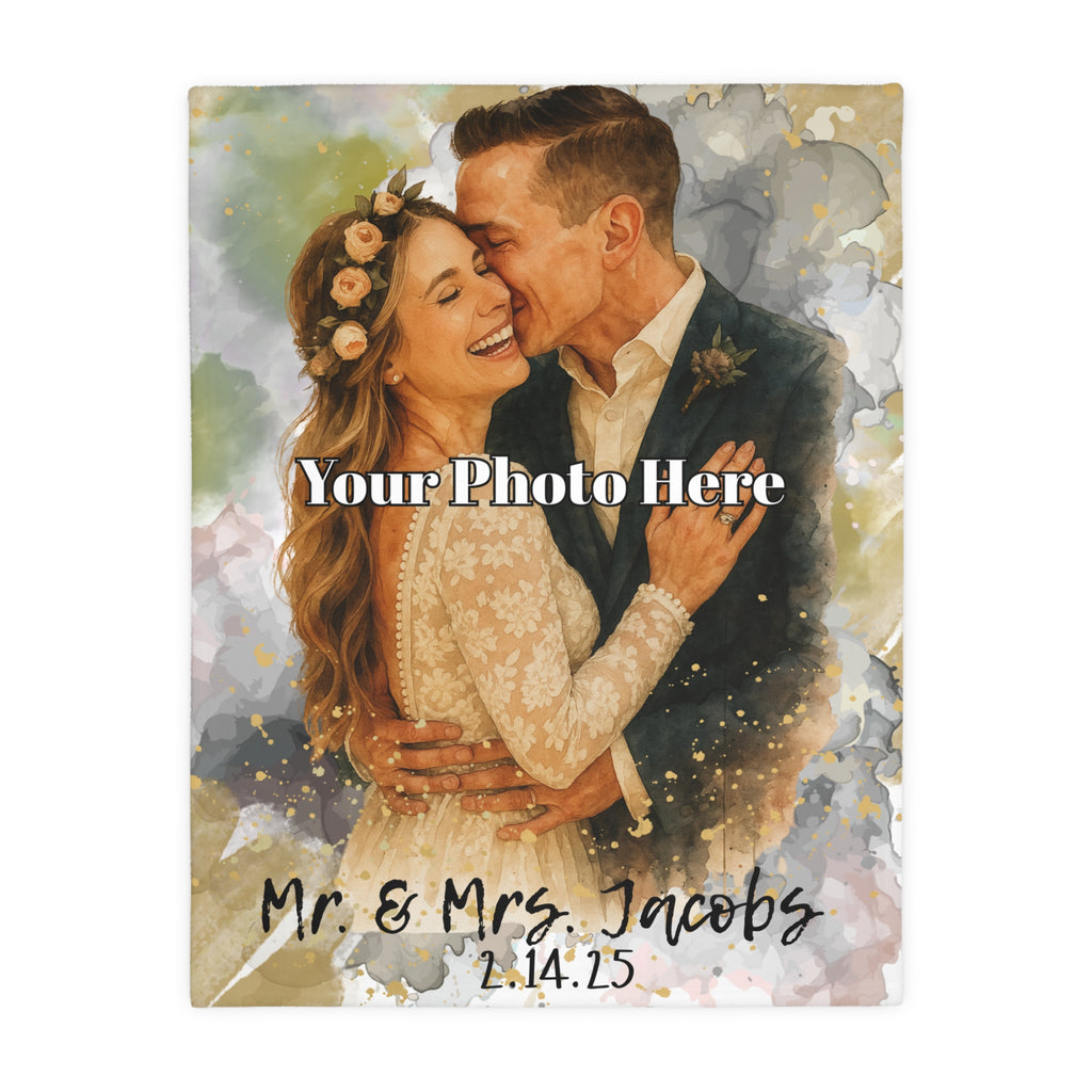Personalized Wedding Keepsake Blanket with Photo and Date