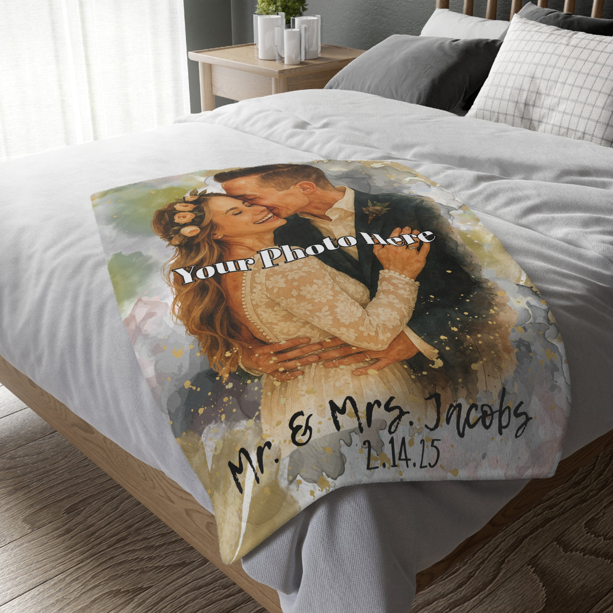 Personalized Wedding Keepsake Blanket with Photo and Date
