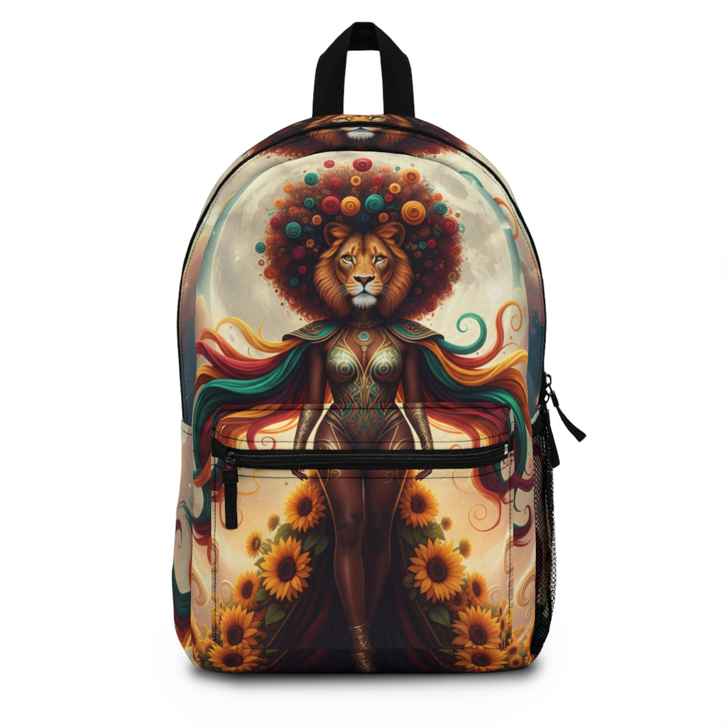Lioness Goddess Backpack — Vibrant Afro-Fantasy Animal Art School Bag