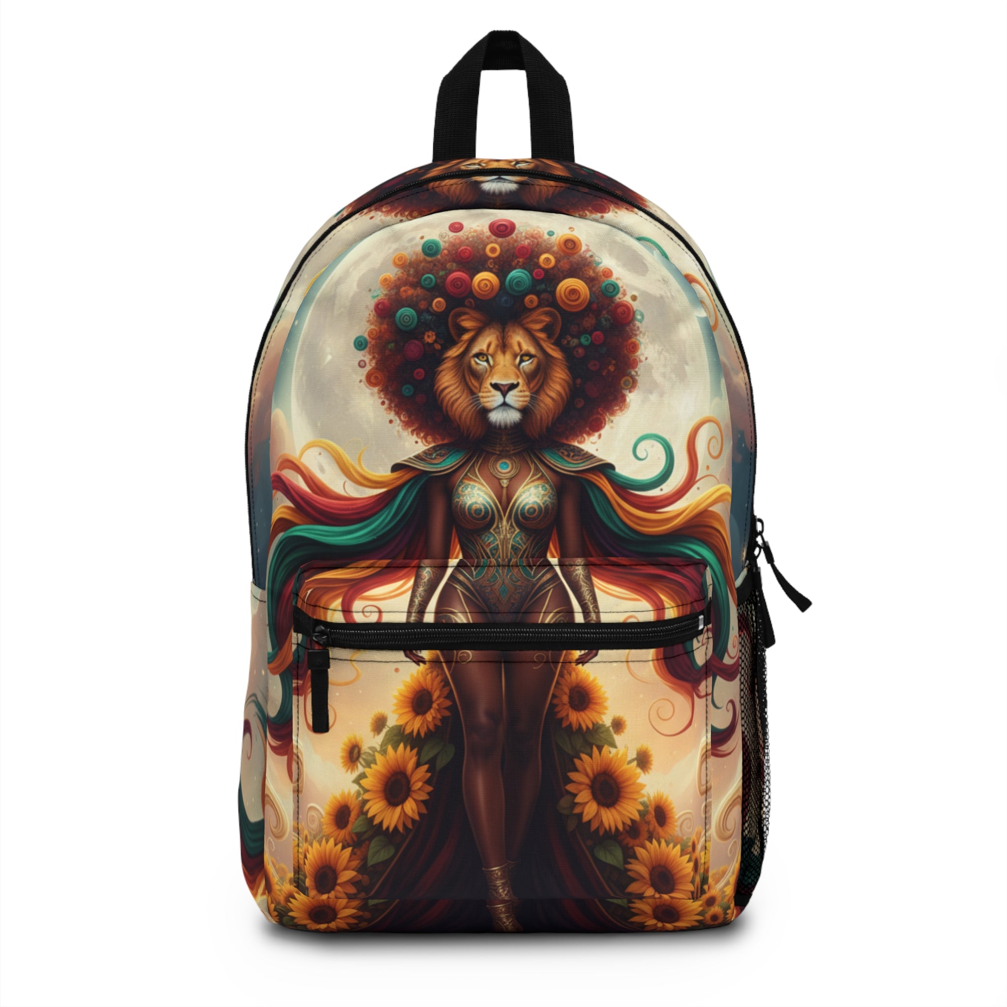 Lioness Goddess Backpack — Vibrant Afro-Fantasy Animal Art School Bag