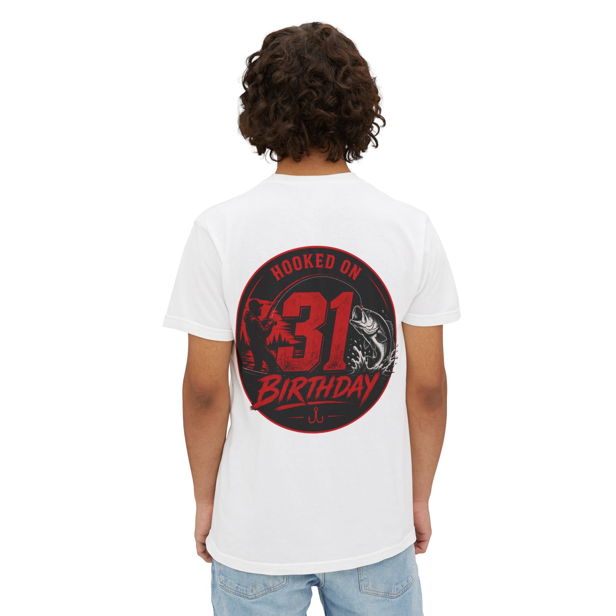 Fishing Birthday T-Shirt — "Hooked on 31" Pocket Tee